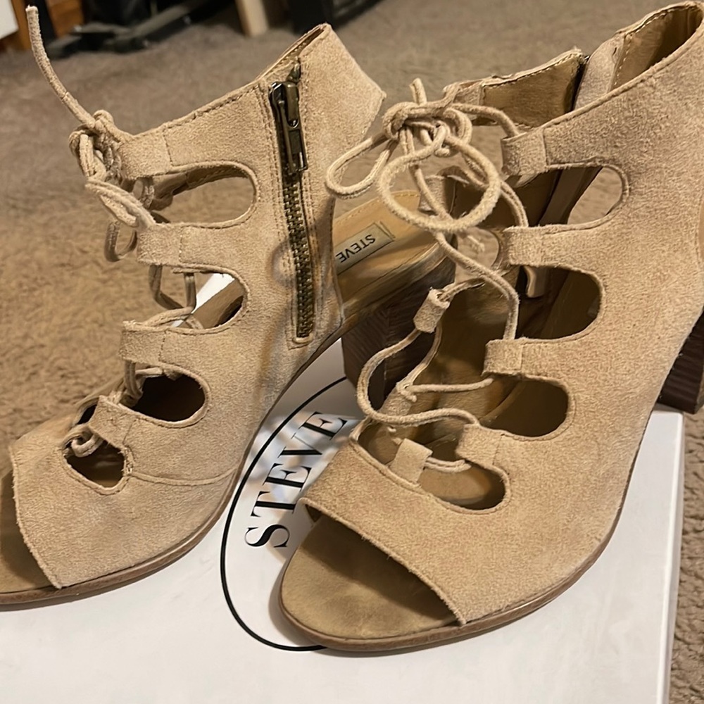 Sand colored suede sandals